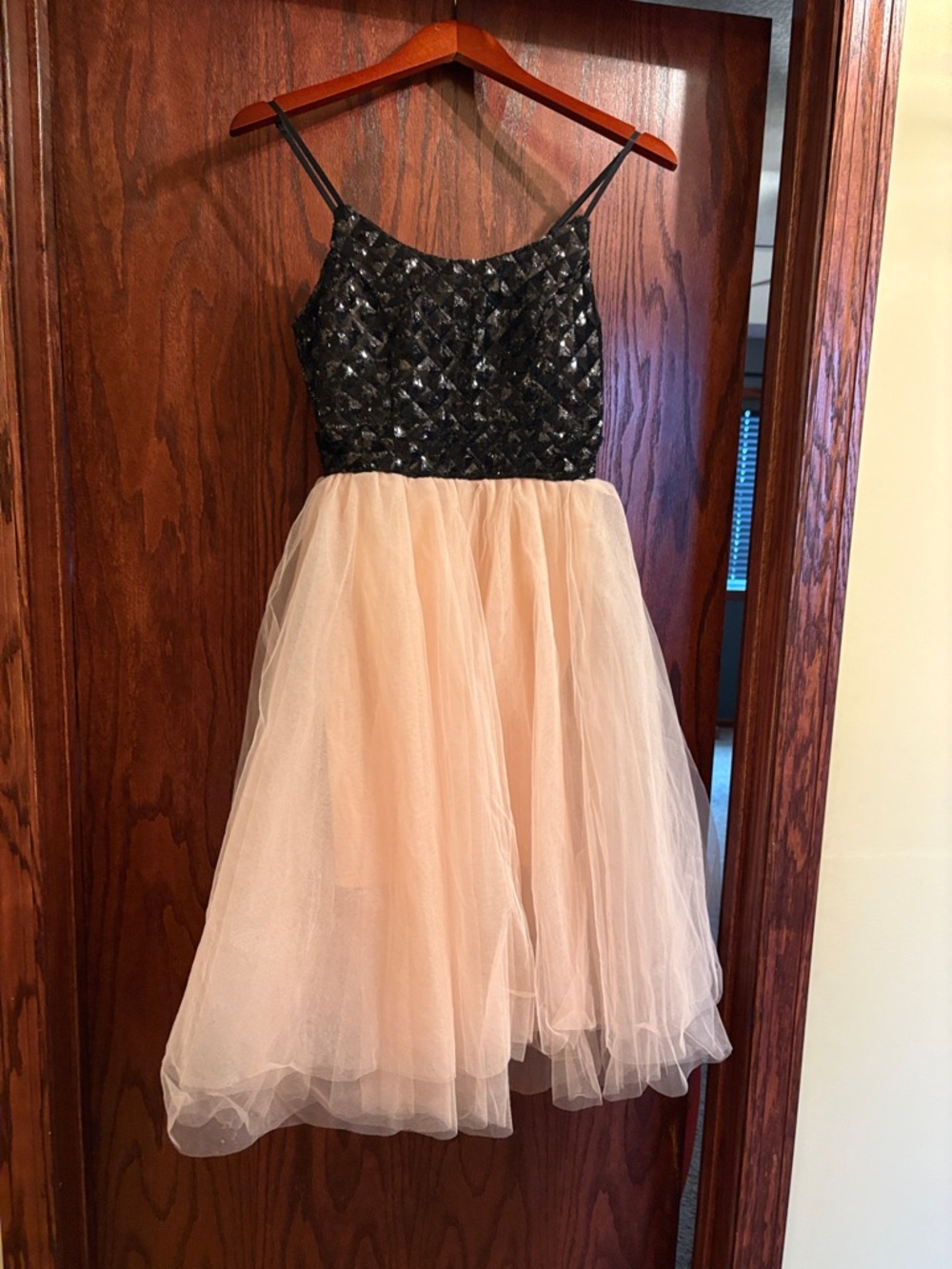 Black Sequin Bodice Blush Tulle Party Dress